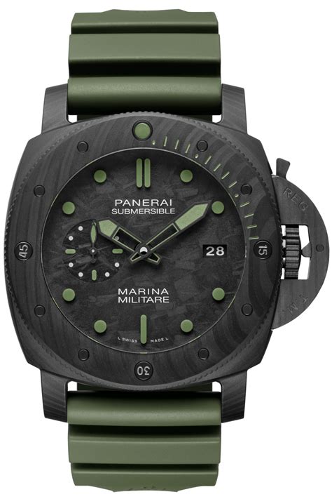 panerai submersible marina militare carbotech.|Panerai watch 47mm gold submersible.